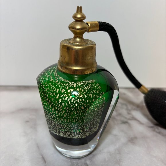 Vintage Art Retro Deco Perfume Spray Bottle Green w/ Atomizer & Black Bulb - Picture 2 of 7